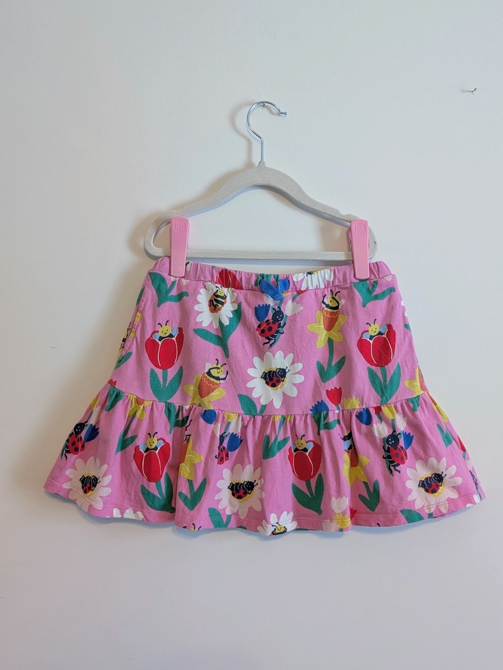 Mini Boden Girls Pink Floral & Bee Tiered Cotton Skort 8-9Y
